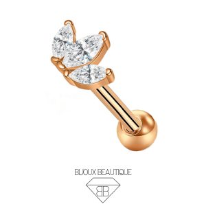 Ear Triple Gem Cluster Ball Stud – White, Rose Gold