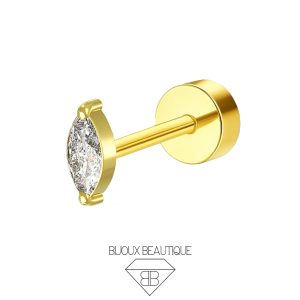 Ear Bezel Oval Gem Flatback Stud – White, Gold