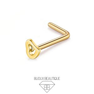 Nose Hollow Heart L-Shape Stud – Gold