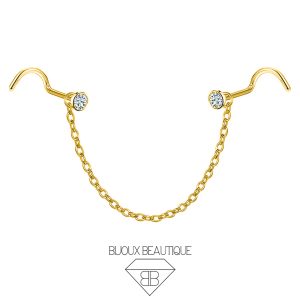 Nose Chain Gem Corkscrew – White, Gold