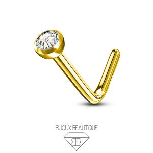 Nose Gem L-Shape Stud – White, Gold