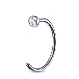 Nose Gem Open Hoop – White, Silver
