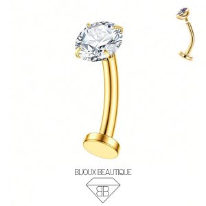 Navel Pronged Gem Floating Belly Button Bar – White, Gold
