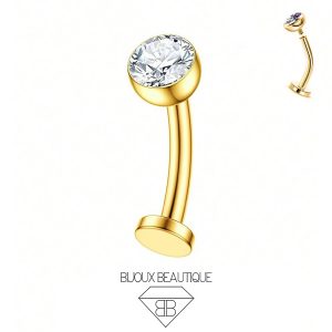 Navel Gem Floating Belly Button Bar – White, Gold