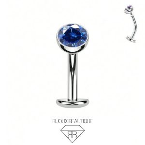 Navel Gem Floating Belly Button Bar – Blue, Silver