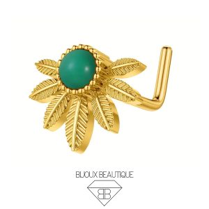 Nose Half Flower L-Shape Stud – Emerald, Gold