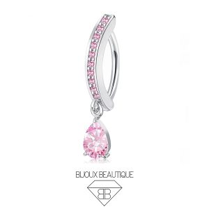Navel Encrusted Gems Dangle Belly Button Clicker Hoop – Pink, Silver