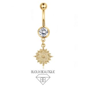 Navel Octagram Star Dangle Belly Button Curved Barbell – White, Gold