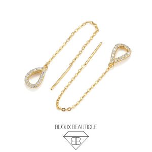 Teardrop Cubic Zirconia Threader Earrings (Pair) – White, Gold