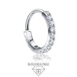 Encrusted Gems Seam Hoop – White, Silver