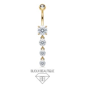 Navel Triple Dangle Gems Belly Button Curved Barbell – White, Gold