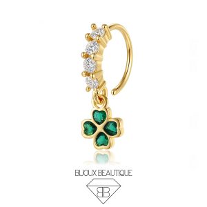 Nose / Ear Encrusted Clover Dangle Seam Hoop – White, Gold
