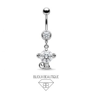 Navel Monkey Gems Dangle Belly Button Curved Barbell – White, Silver