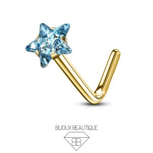 Nose Star Gem Pronged L-Shape Stud – Aqua, Gold
