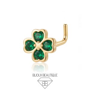 Nose Clover L-Shape Stud – Green, Gold