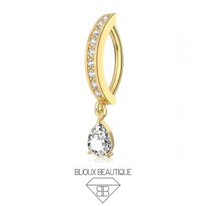 Navel Encrusted Gems Dangle Belly Button Clicker Hoop – White, Gold